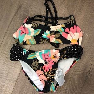 Billabong Girls Black Floral Bikini with Pink, Teal & Yellow
